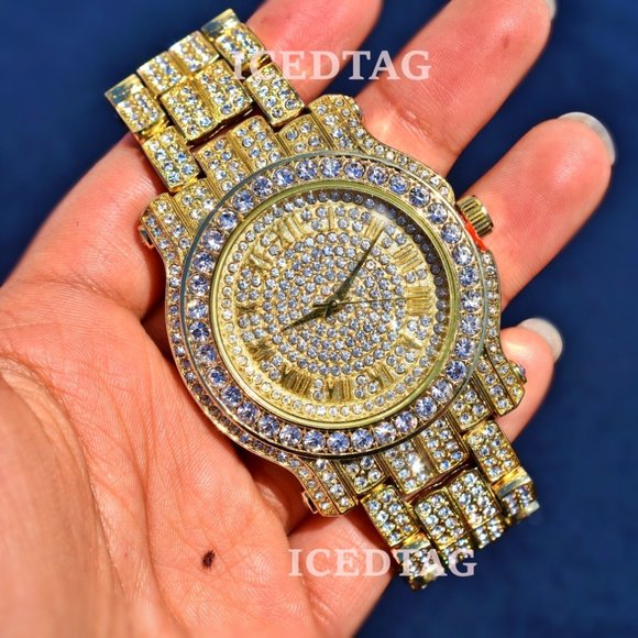 Other - 14 Gold PT CZ Iced Out Watch